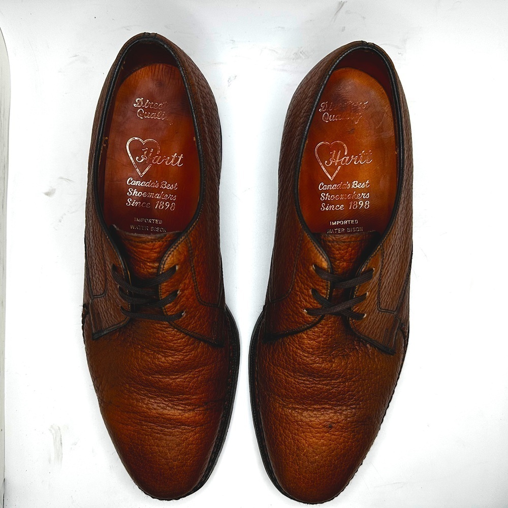 HARTT Imported Exotic Water Bison Mens Brown Derby Dress Shoes c. 1960 Sz.9E π₯ - Picture 3 of 17
